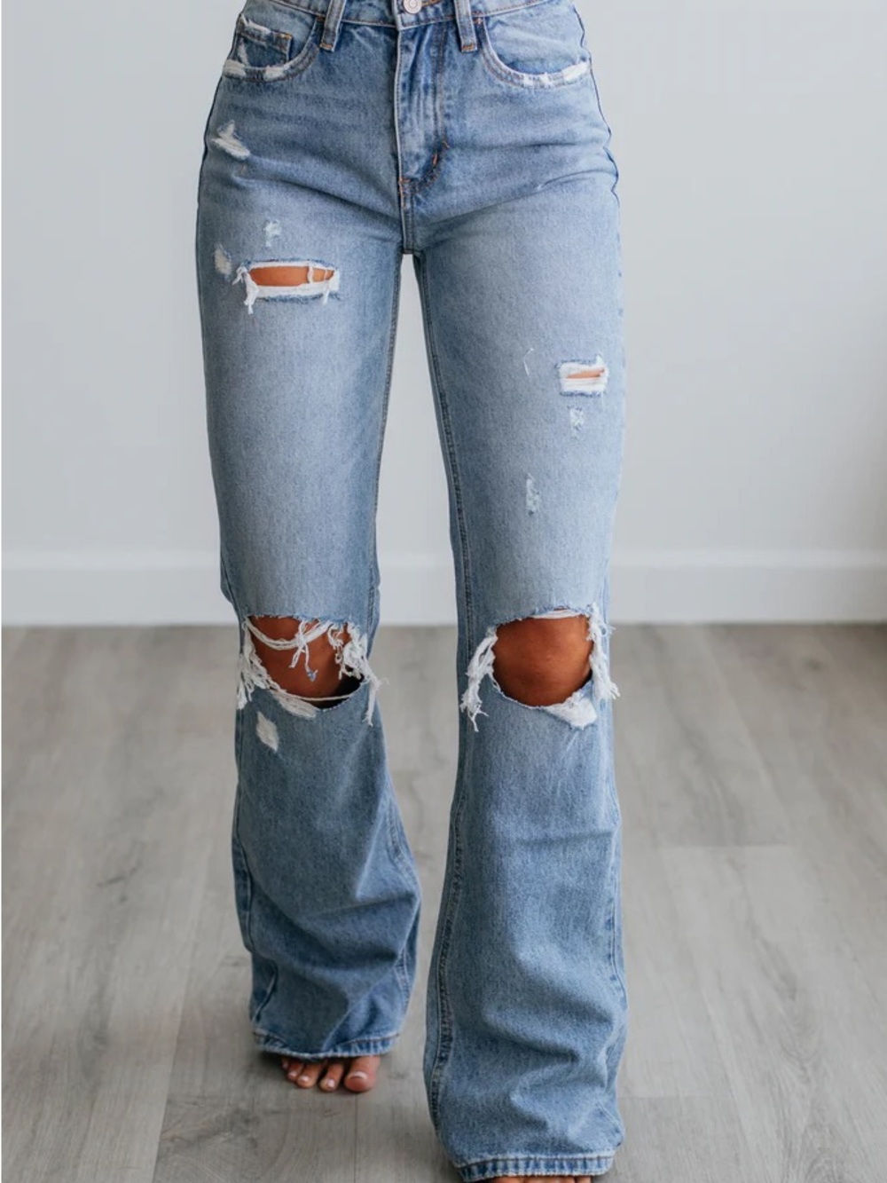 Flying Monkey Light Blue Distressed High-Rise Straight Jeans